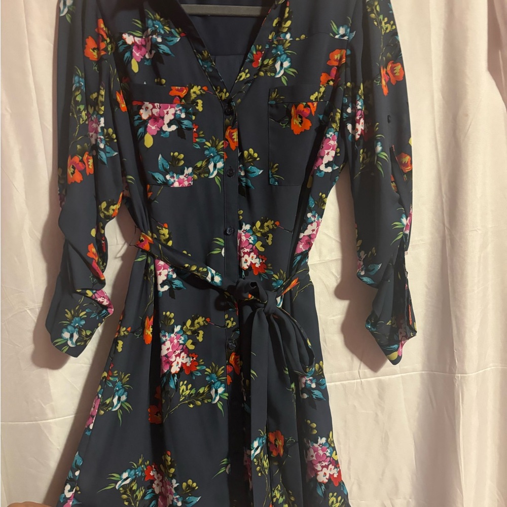 Express Navy Floral Long Sleeve Dress